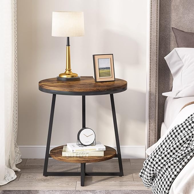 Tribesigns Round End Table Set of 2, 2 Tier Side Table - Image 5