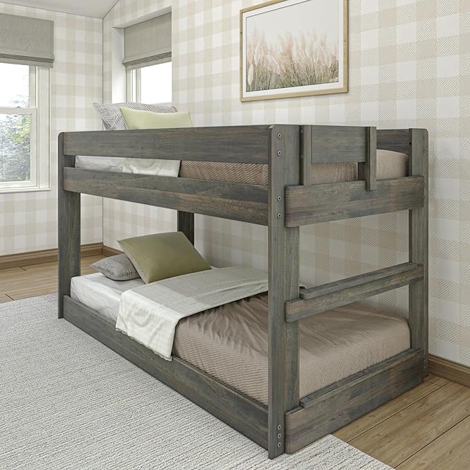 Max & Lily Modern Farmhouse Low Bunk Bed, Twin-Over-Twin Bed Frame by MaxLily