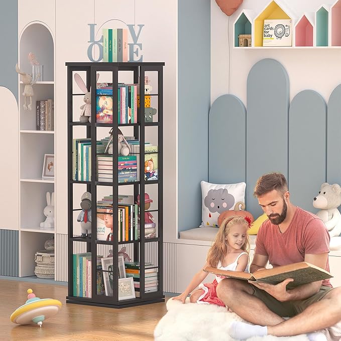 Aheaplus Rotating Bookshelf, 360 Display Wood Spinning Bookshelf, Floor - Image 5