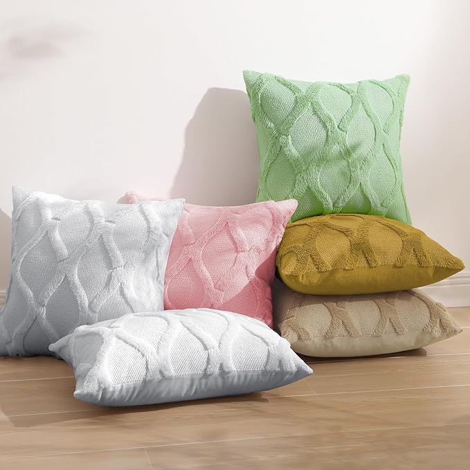 decorUhome Throw Pillow Covers 22x22 Inch Set of 2, Soft Plush Faux Fur Wool - Image 6