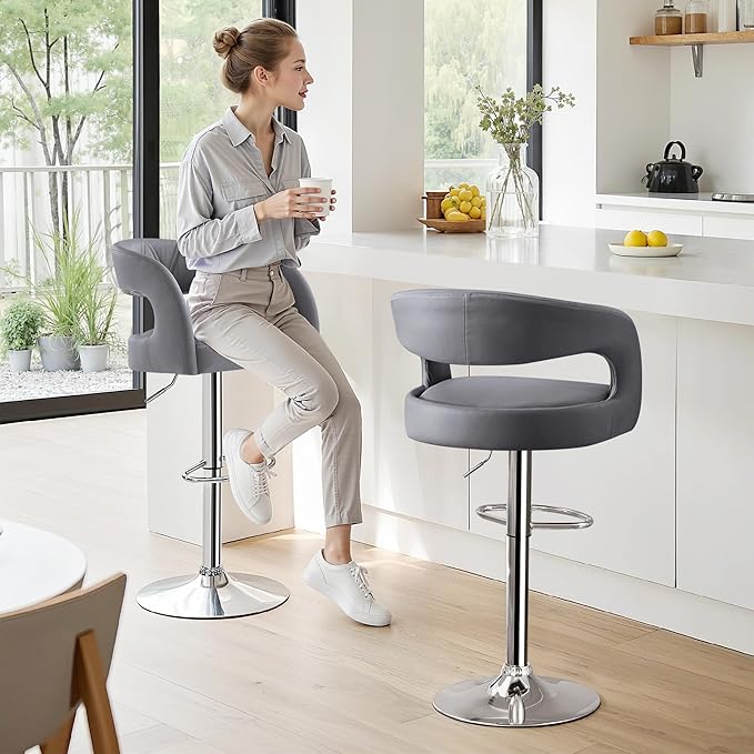 VECELO Bar Stools Set of 2 Adjustable Swivel Modern Pu Leather Barstools - Image 7