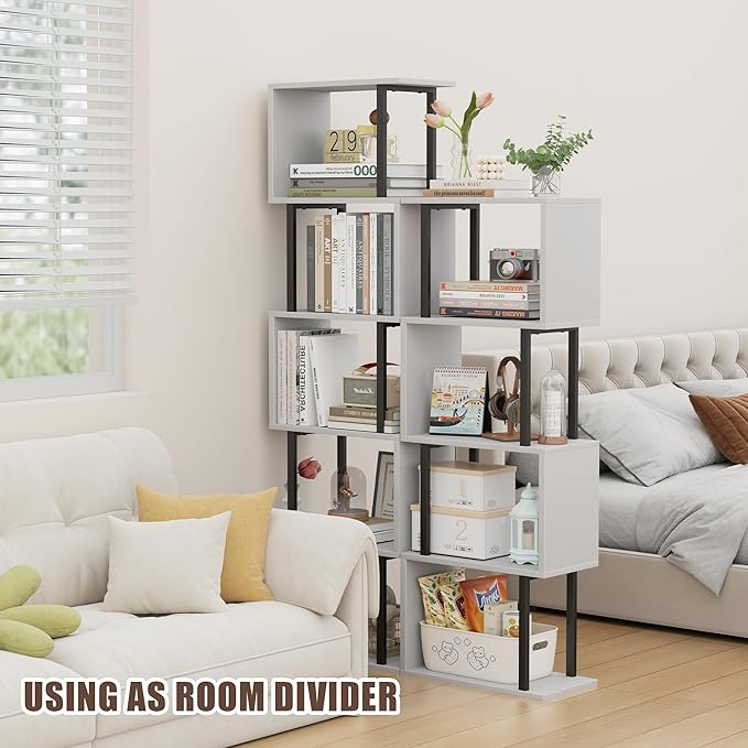 Gadroad 4-Tier Bookshelf, Narrow S-Shaped Geometric Bookcase, Wood Decorative - Image 4