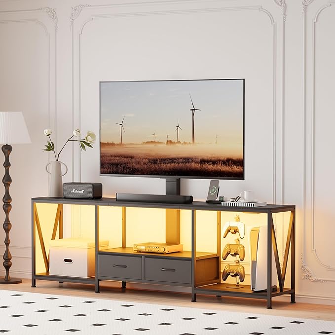 63" W TV Stand with Mount for 50, Entertainment Center with Power Outlet and - Image 9