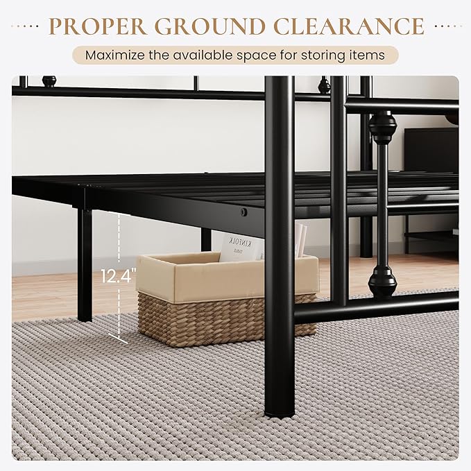 SHA CERLIN 14 Inches Full Size Metal Platform Bed Frame/Vintage Iron-Art - Image 5