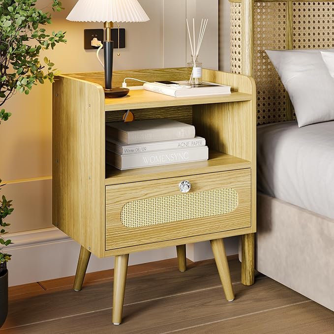 End Table Set of 2 with Charging Station, Diamond Décor Nightstands Set of 2 - Image 6