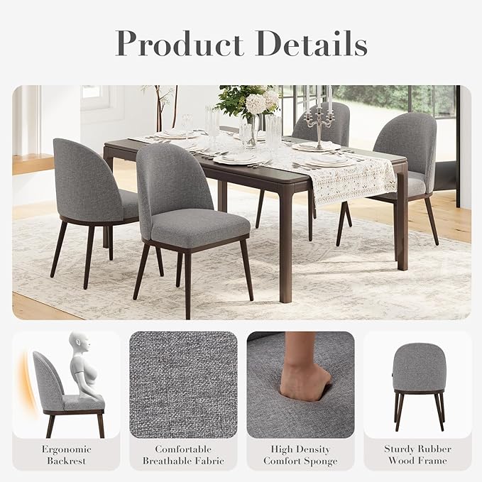 COLAMY Upholstered Dining Chairs Set of 2, Large Dining Room Kitchen Chairs - Image 4