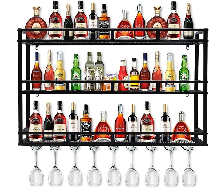 39 Inch Metal Wine Rack Wall Mounted, Bar Shelves by HFTUW