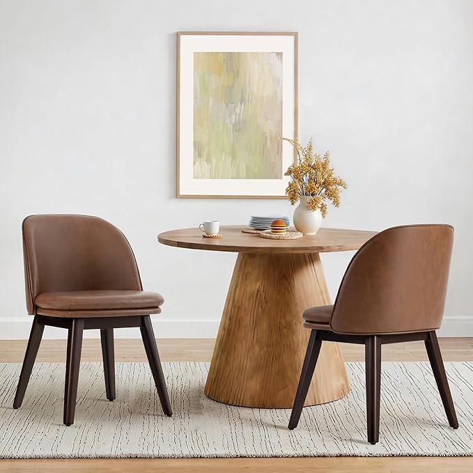 Wooden Dining Chairs Set of 2, Faux Leather Upholstered Modern Dining Room by Kislot