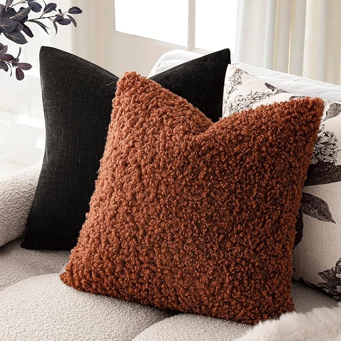 Foindtower 2 Pieces 20x20 Inch Hazel Brown, Faux Fur Throw Pillow Cover Accent - Image 5