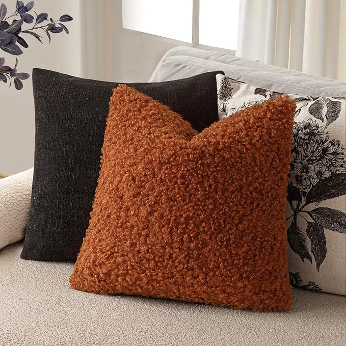 Foindtower 2 Pieces 24x24 Inch Burnt Orange, Faux Fur Throw Pillow Cover Accent - Image 5
