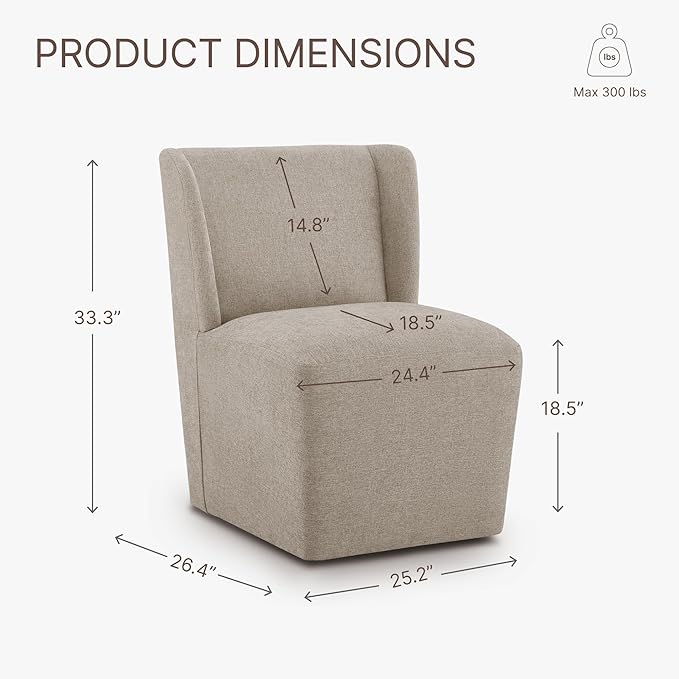 Upholstered Dining Chair with Casters Wingback Modern Side Armless Deskchair - Image 3