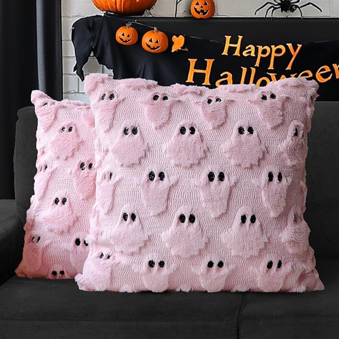4TH Emotion Halloween Ghost Decorative Pillow Covers 16x16 Set of 2 by 4THEmotion