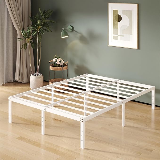 16 Inch White King Bed Frame Heavy Duty Metal Platform King Size Bed Frames - Image 4