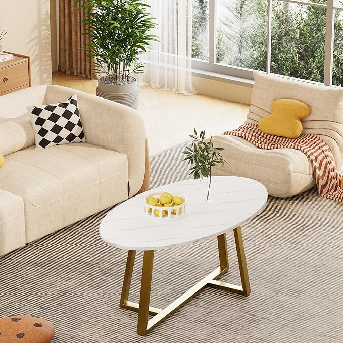 Coffee Table White Faux Marble Coffee Table - Image 4