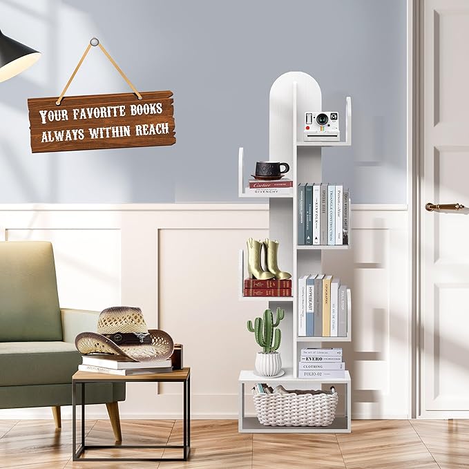 Cactus Tree Bookshelf, 5-Tier Wood 50" Tall Corner Book Storage Rack - Image 5