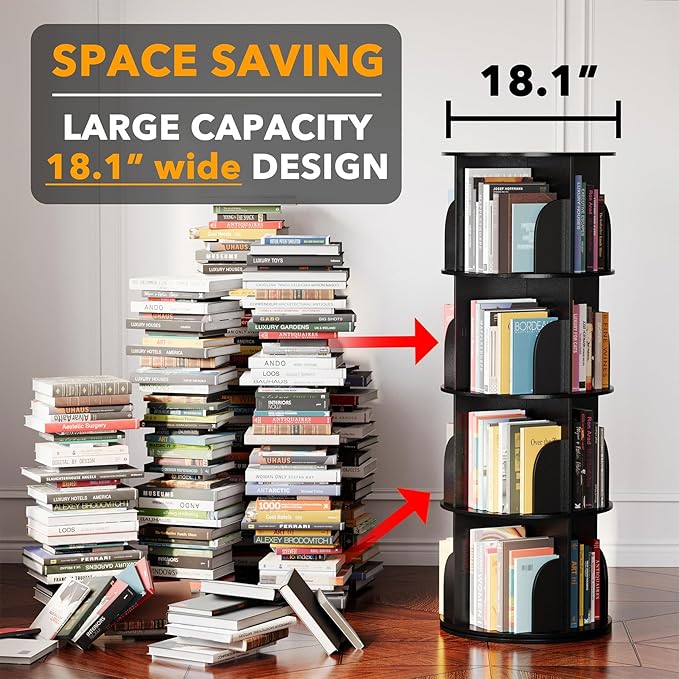 SpaceAid 4 Tier Rotating Bookshelf Tower, Spinning Bookcase Lazy Susan - Image 3