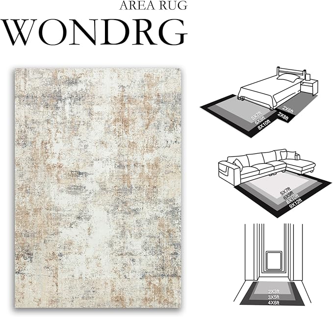 6x9 Washable Area Rug Gold Grey Neutral Abstract Living Room Bedroom Large - Image 2