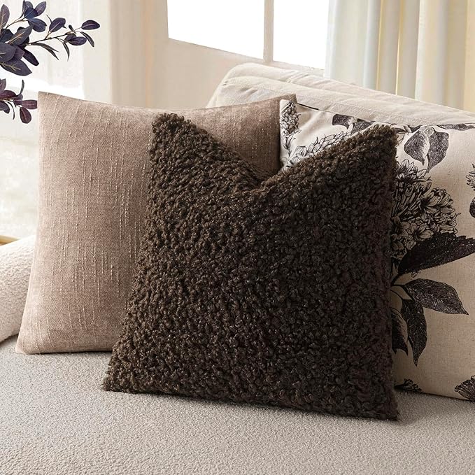 Foindtower 2 Pieces 18x18 Inch Dark Brown, Faux Fur Throw Pillow Cover Accent - Image 5