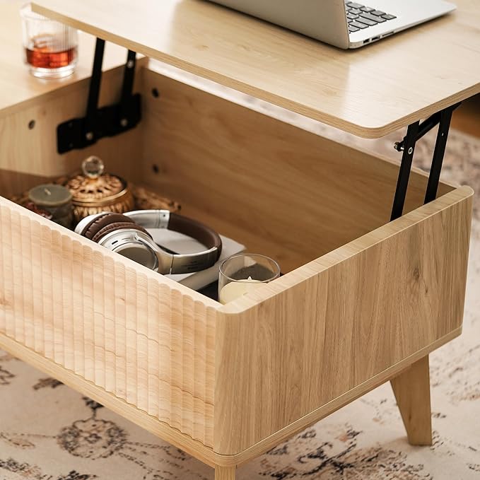 LYNCOHOME Fluted Lift Top Coffee Table - Image 6