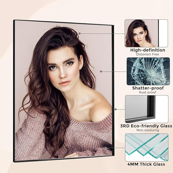60x36 Inch Black Bathroom Mirror - Image 6