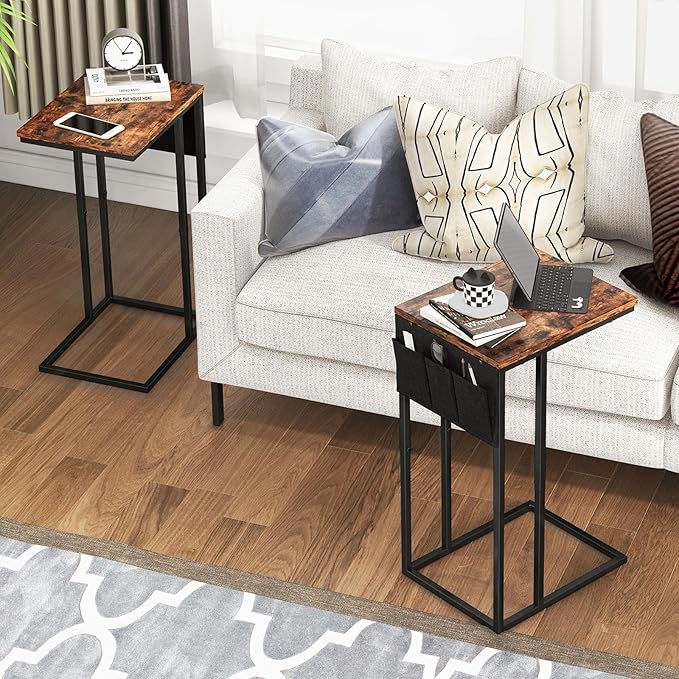 C Shaped End Table Set of 2 for Living Room, Couch Side Tables That Slide Under - Image 2