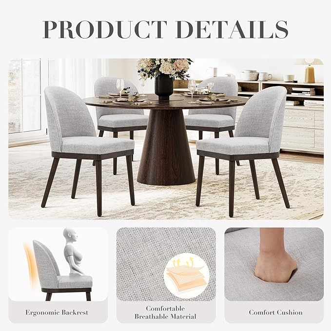 COLAMY Upholstered Dining Chairs Set of 2, Wooden Kitchen Chairs - Image 5