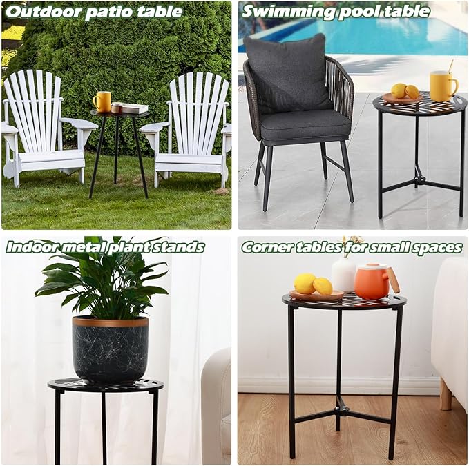 2 Packs 13" Metal Outdoor Side Tables Small Black Outside End Table - Image 6