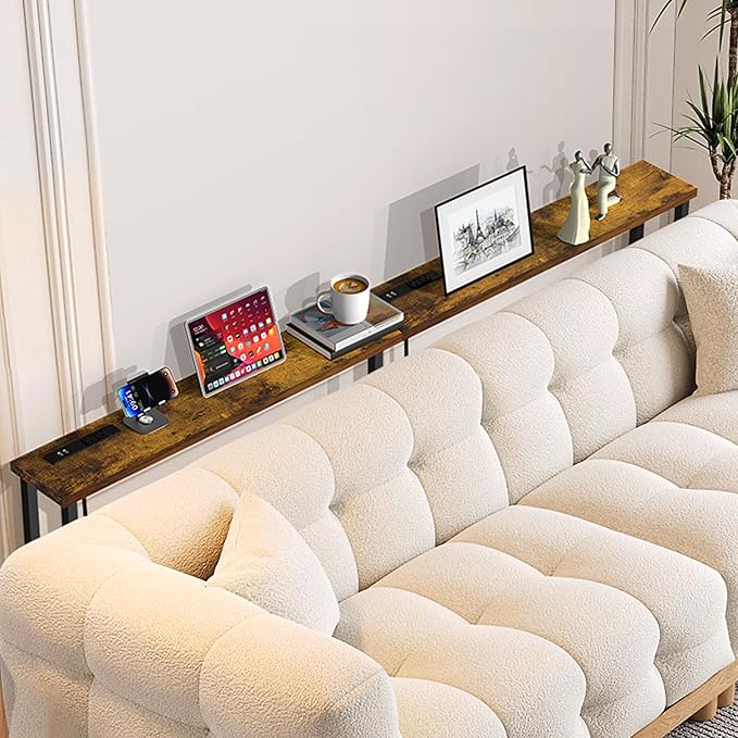 GRLEAF 90" Sofa Table with Built-in Power Strip – 4.9ft Power Cord, Metal Frame - Image 2