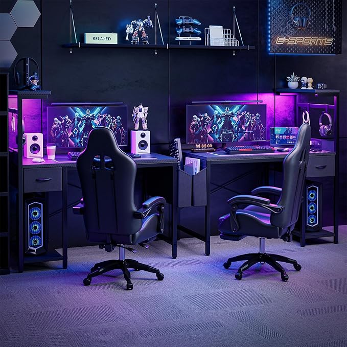 Gaming Desk 47 Inch with Power Outlet and LED Light, Computer Desk with - Image 4
