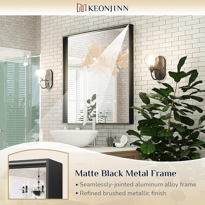 Keonjinn 30x30 Inch Black Bathroom Mirror, Modern Farmhouse Rectangular Wall - Image 6