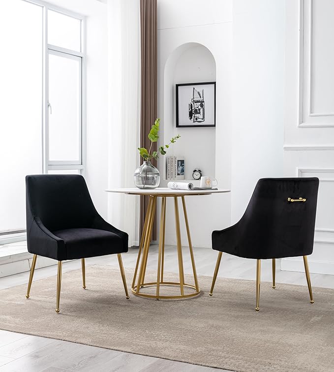 Modern Velvet Dining Chairs Set of 2, Contemporary Upholstered Furniture - Image 4