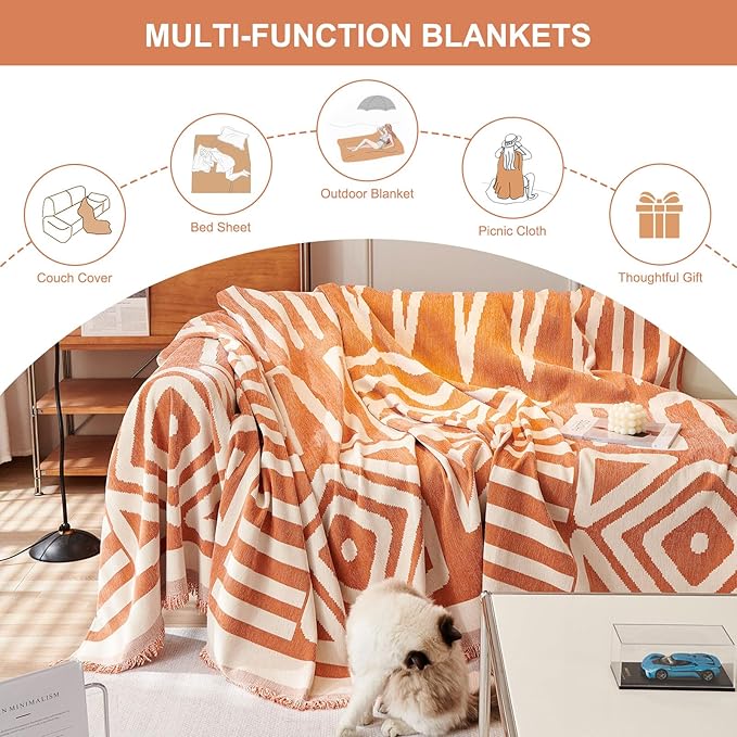 STACYPIK Reversible Caramel Sofa Cover Boho Triangle Couch Covers Non Slip - Image 5