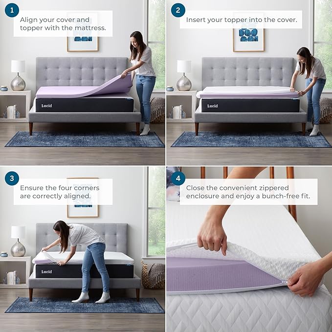 LUCID 2 Inch Lavender Infused Memory Foam Mattress Topper and LUCID Zippered - Image 2
