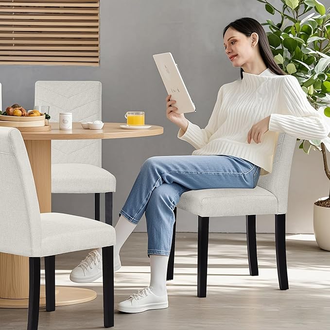 VECELO Upholstered Dining Chairs Set of 6, Fabric Wood Legs High Back - Image 5