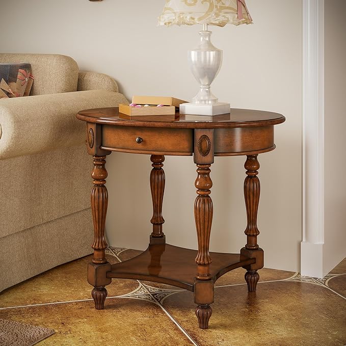 LEEMTORIG Oval Round End Table, 2-Tier Solid Wood End Table Side Table - Image 4