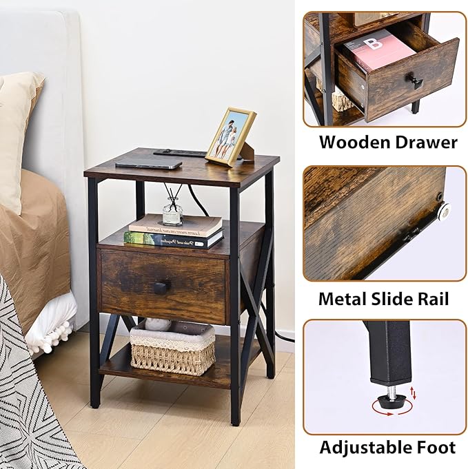 End Table with Wireless Charging, Charging End Table Bedside Table with Outlets - Image 6