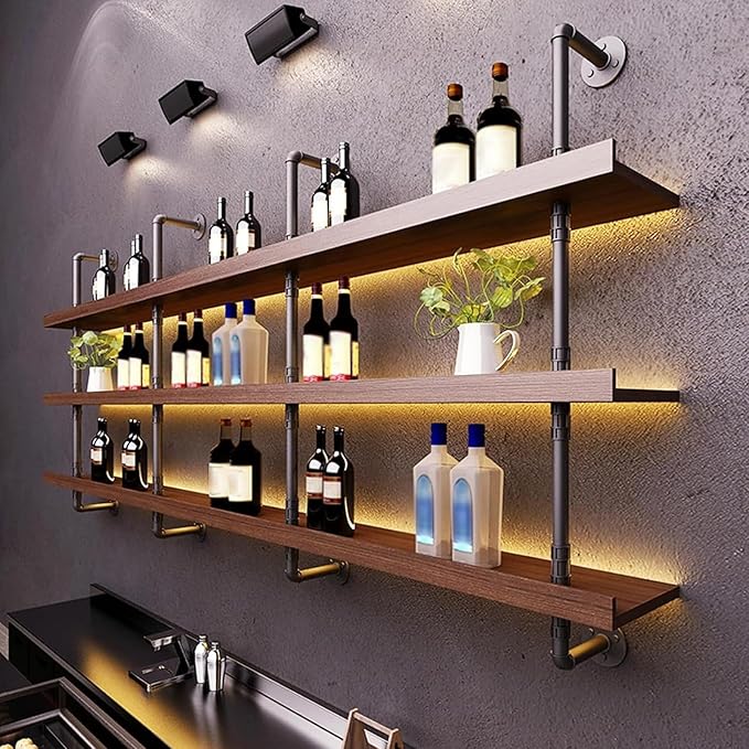 39.7in Large Wine Rack with LED Light Solid Wood Wall Mounted Wine Rack by Dawselod