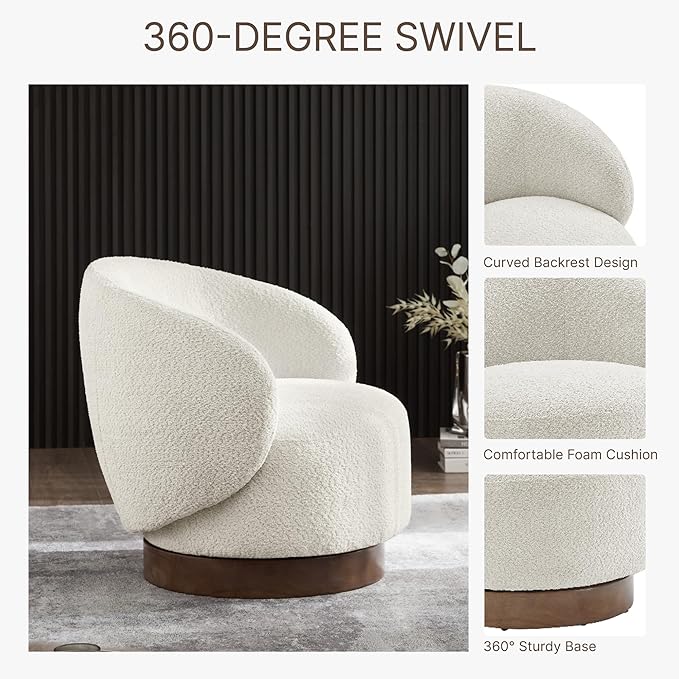 Swivel Accent Chair Round Barrel Armchair Upholstered Performance Fabric - Image 5