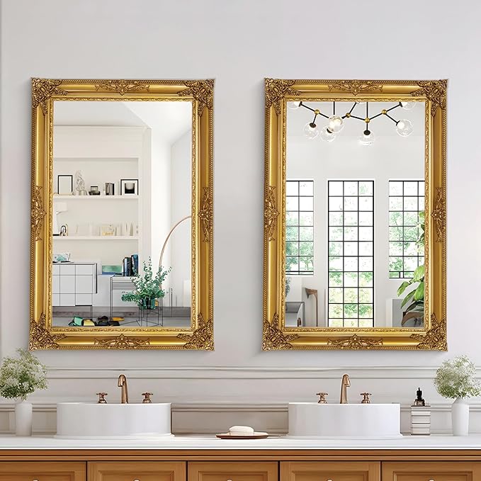 Large Antique Wall Decorative Mirror, 29.5" x 41" Gold Traditional Baroque - Image 4