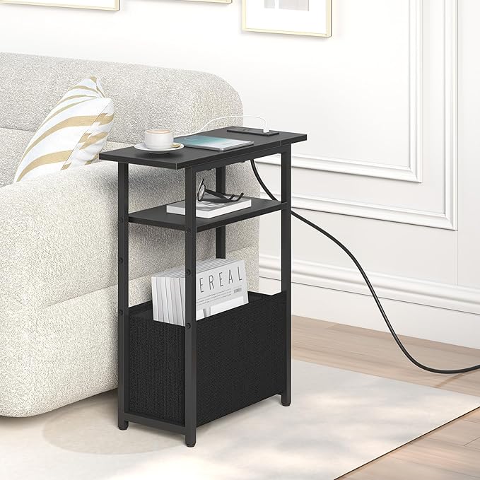 Narrow Side Table with Charging Station Set of 2, Small End Table - Image 4