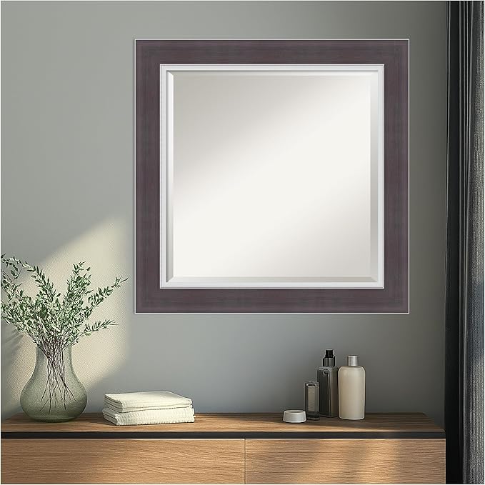 Amanti Art Brown Wall Mirror 26x26 Ellie Brown Silver Square Bathroom Mirror - Image 4