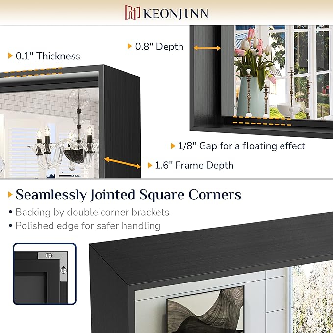 Keonjinn Black Framed Mirror for Bathroom 48 x 30 Inch Large Matte Black - Image 3