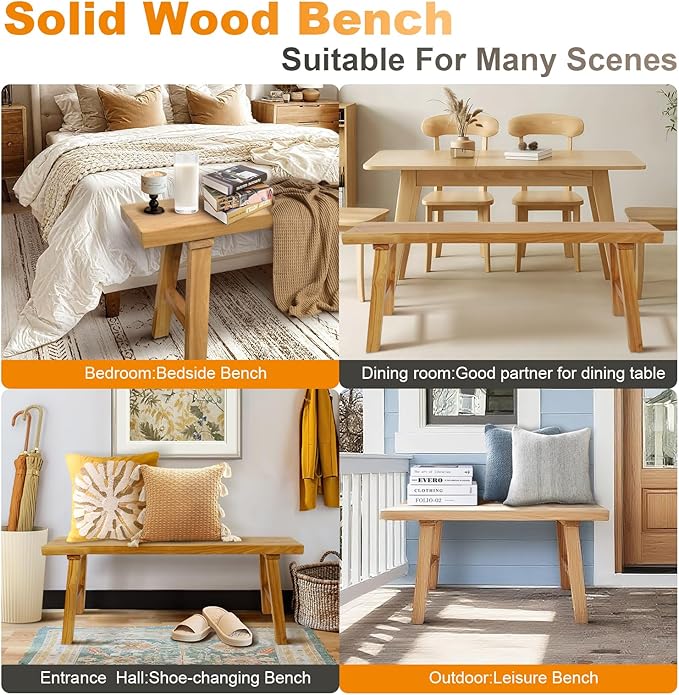 Farmhouse Solid Wood Bench: Long Rustic Indoor Narrow Wooden Bench - Image 5