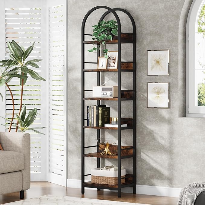Tribesigns 6-Tier Open Bookshelf, 78.7" Tall Arched Bookcase Narrow Bookshelf - Image 10