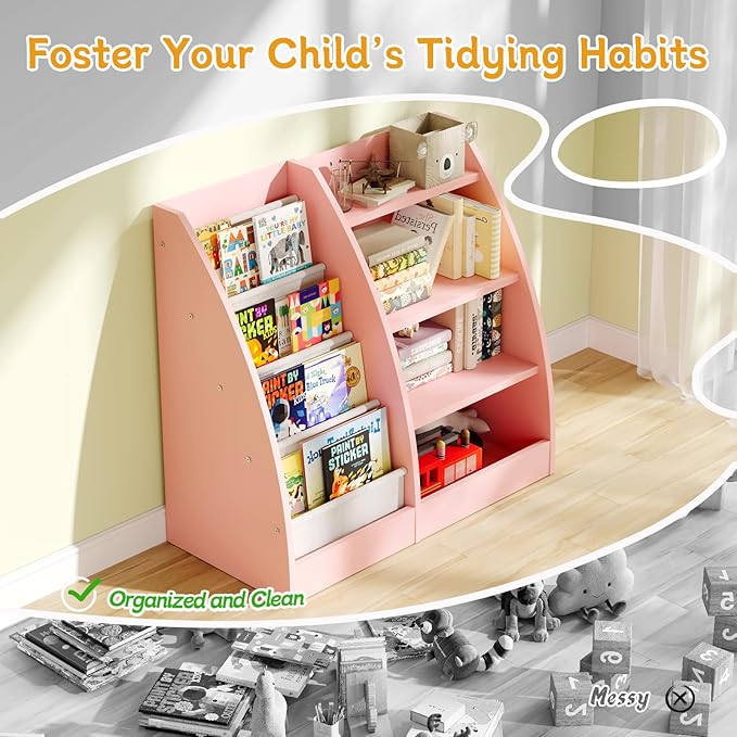 4 Tier Kids Bookshelf Set of 2, 4 Layer Sling Kids Book Shelf - Image 5