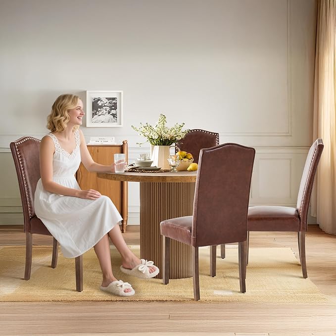Stylish Upholstered Parsons Dining Chair PU Faux Leather - Image 4