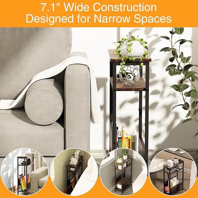 7.1" Narrow Side Table for Small Spaces, 3 Tier Small End Table - Image 4