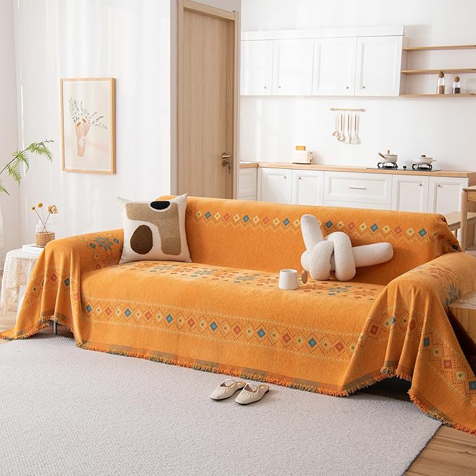 STACYPIK Orange Jacquard Sofa Cover - Image 2