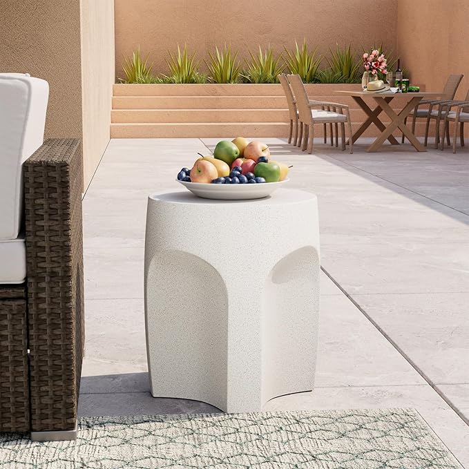 COSIEST Concrete Side Table Drum Shape, Patio Accent Table Cement End Tables by COSIEST