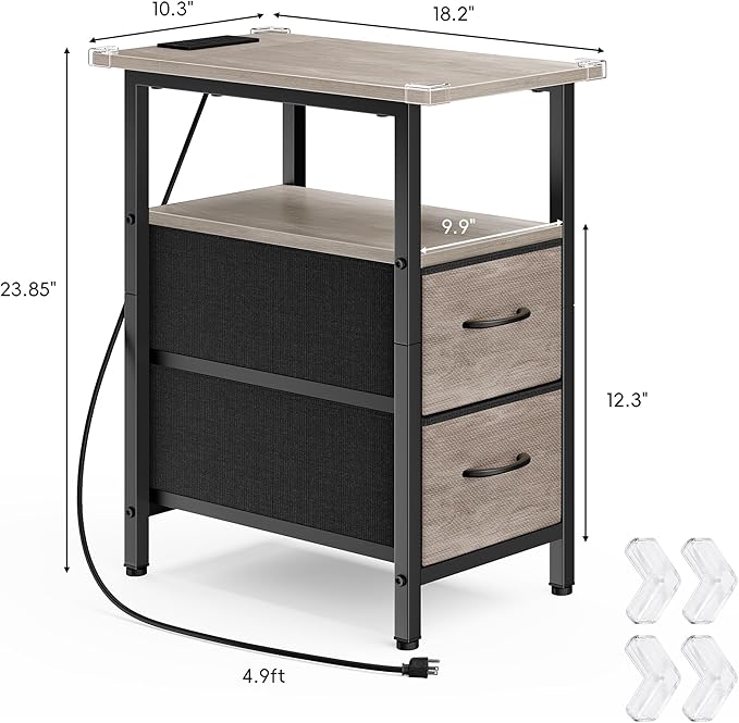 Vagusicc End Table with Charging Station Set of 2, Narrow Side Table, 23.8'' - Image 3